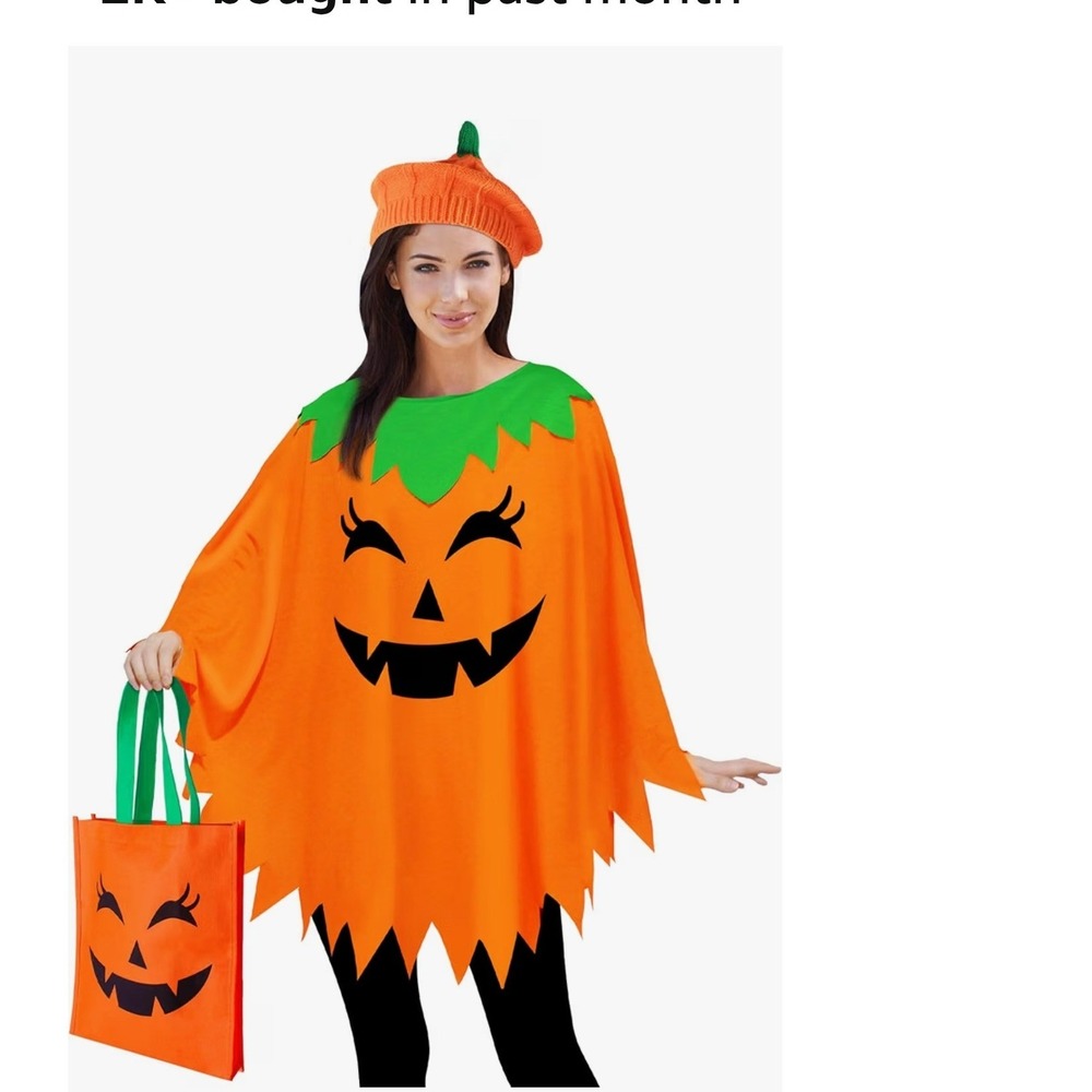 Congru 3 Piece Pumpkin Halloween Costume Poncho Hat and Bag Set One Size